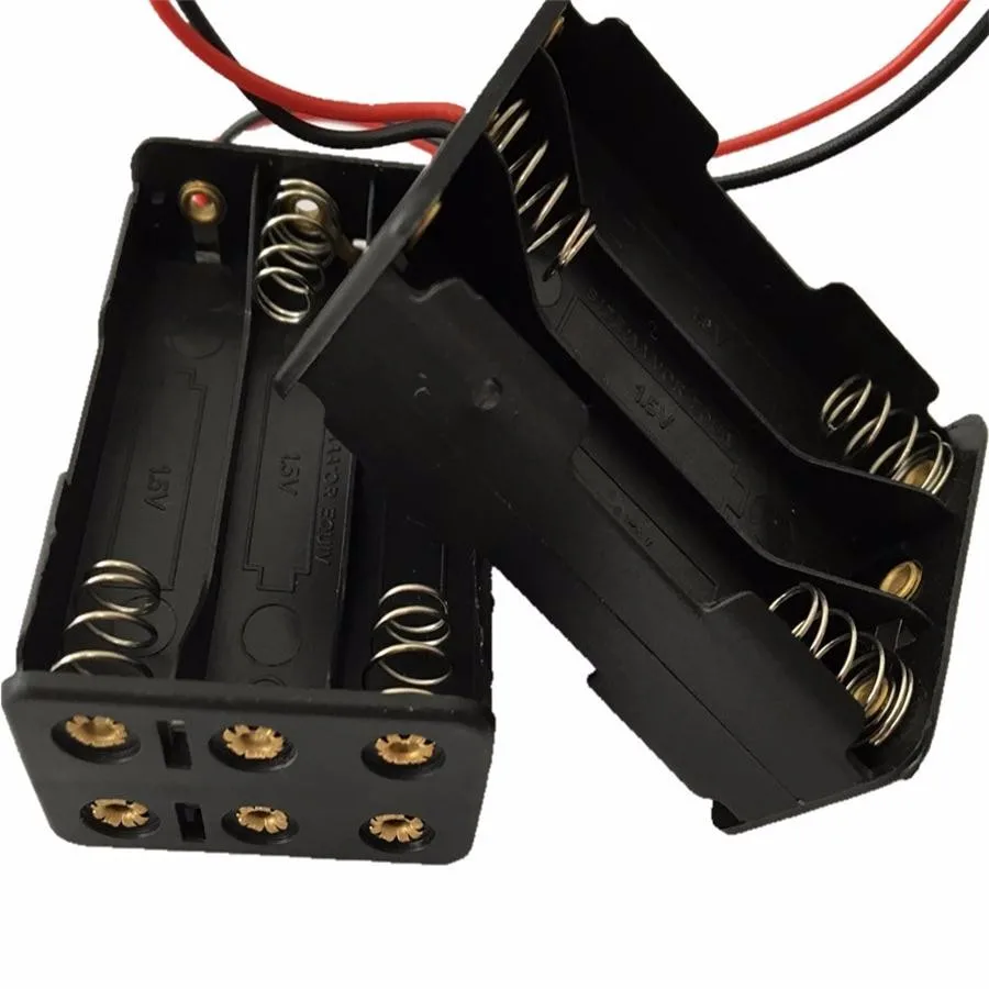 MasterFire 20pcs/lot 3-slot 6 X 1.5V AAA Back to Back DIY Clip Battery Holder Plastic Case Storage Box Black With Wire Leads