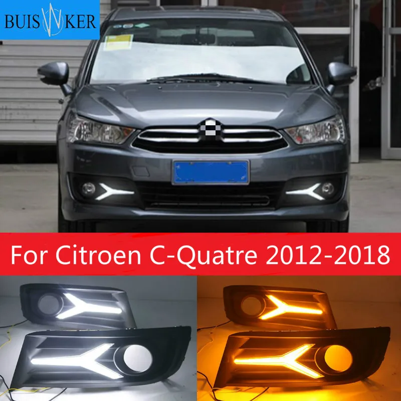 

LED DRL daytime running light+Front fog light For Citroen C-Quatre 2012-2018 with Dynamic moving yellow turn signal