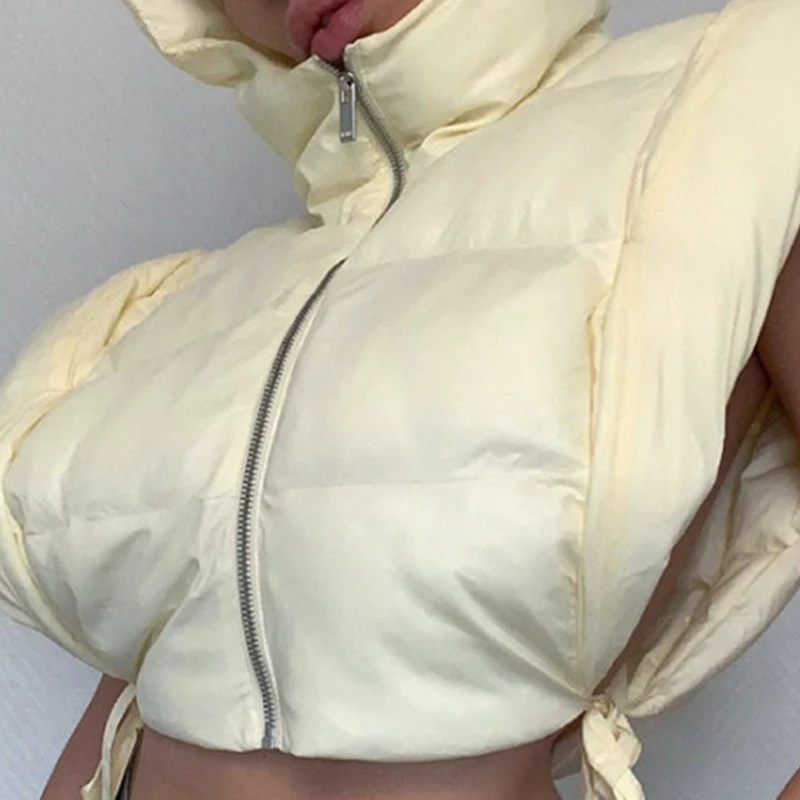 

Creamy Yellow Fashion High Street Flying Sleeves Irregular Hooded Collar Lacing Cotton Soft Short Coat Casual Parkas Jacket