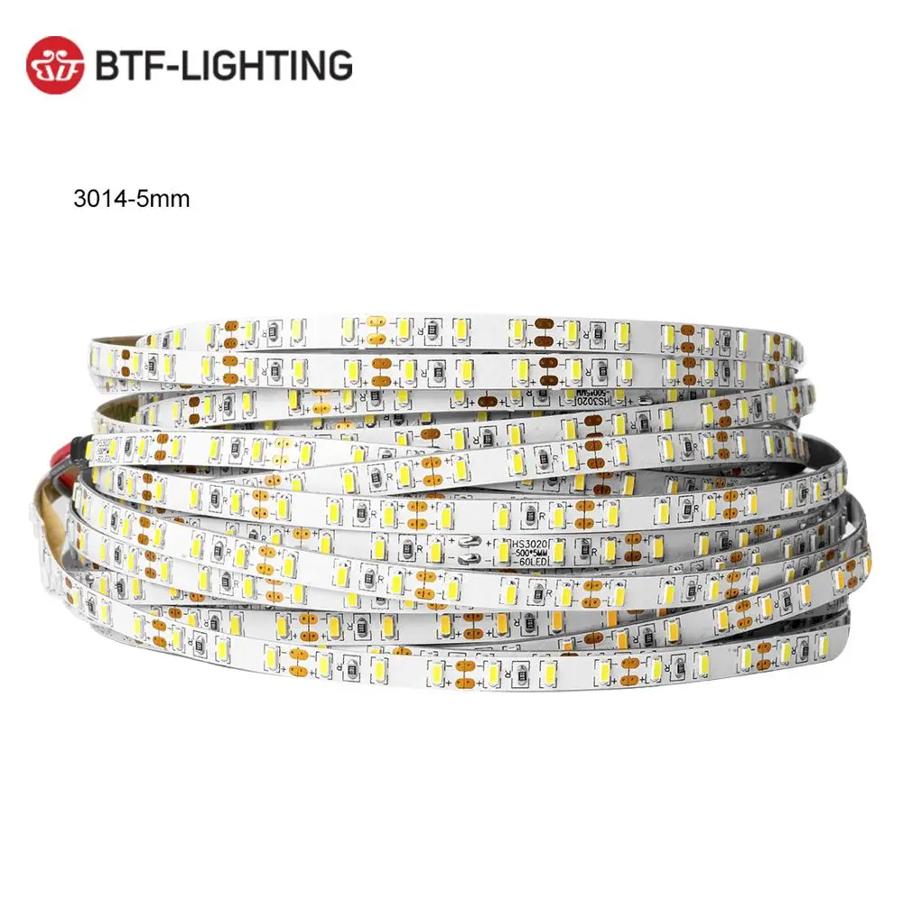 5m 3/5/8mm Width 3014 90/120/168 LED/meter LED Strip DC12V Warm/Natural/Cool White Super Bright Flexible Light Non-Waterproof