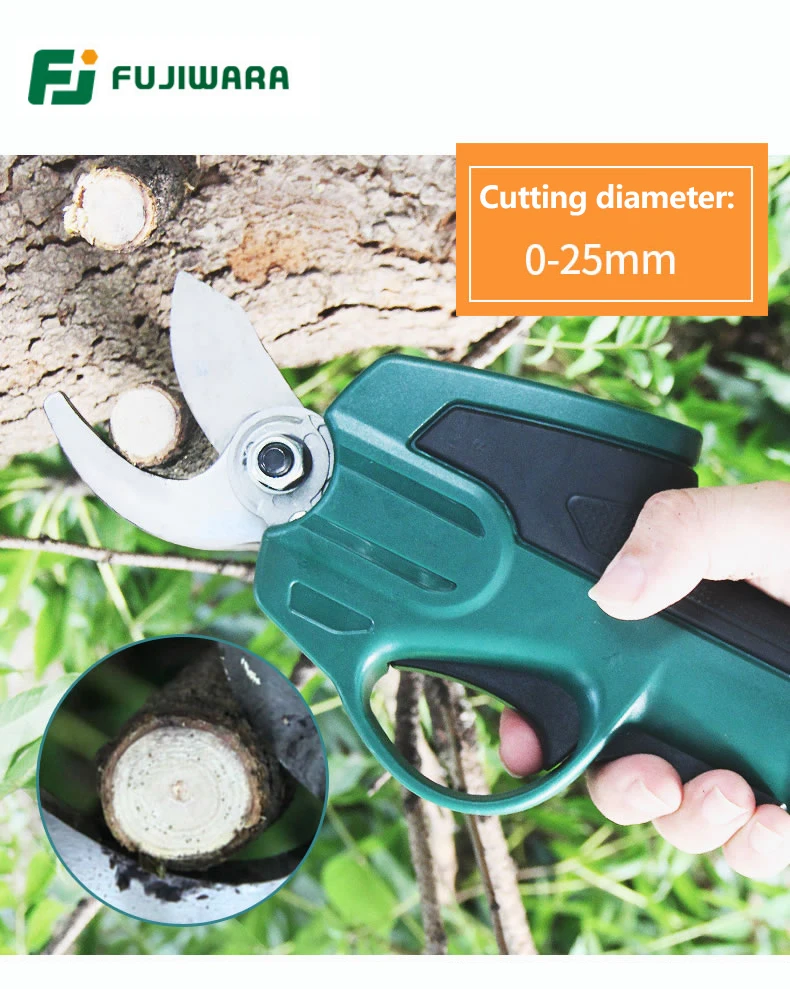 FUJIWARA Electric Pruning Scissors Pruning Shears 7.2V Lithium Battery 0-25mm Garden Pruner 160-200mm Retractable Extension Rod