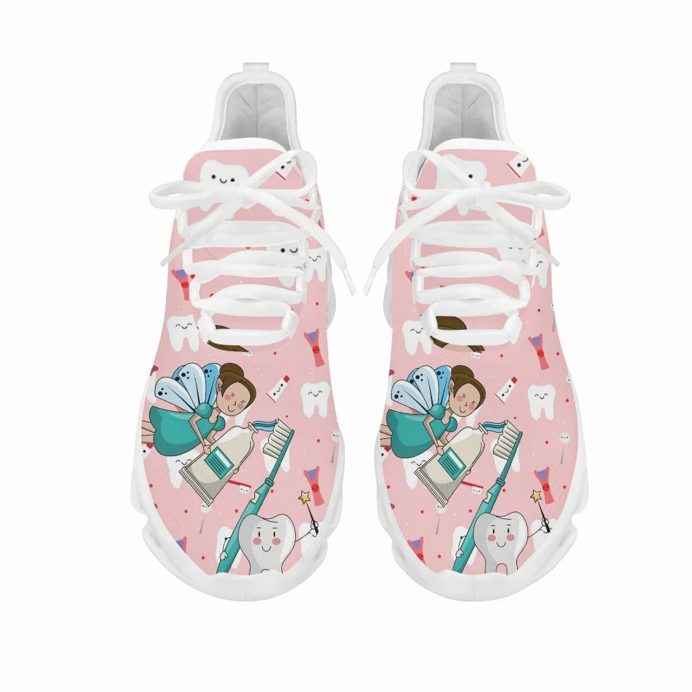 INSTANTARTS 2021 Women Casual Dental Shoes Pink Teeth Dentist Fairy Brand Design New Spring Sneakers Breathable Lace-Up Footwear