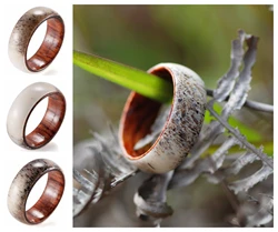 8mm Men's Domed Wedding Bands Nature Antler Sleeve Wood Inner Outdoor Promise Anniversary Engagement Rings For Man