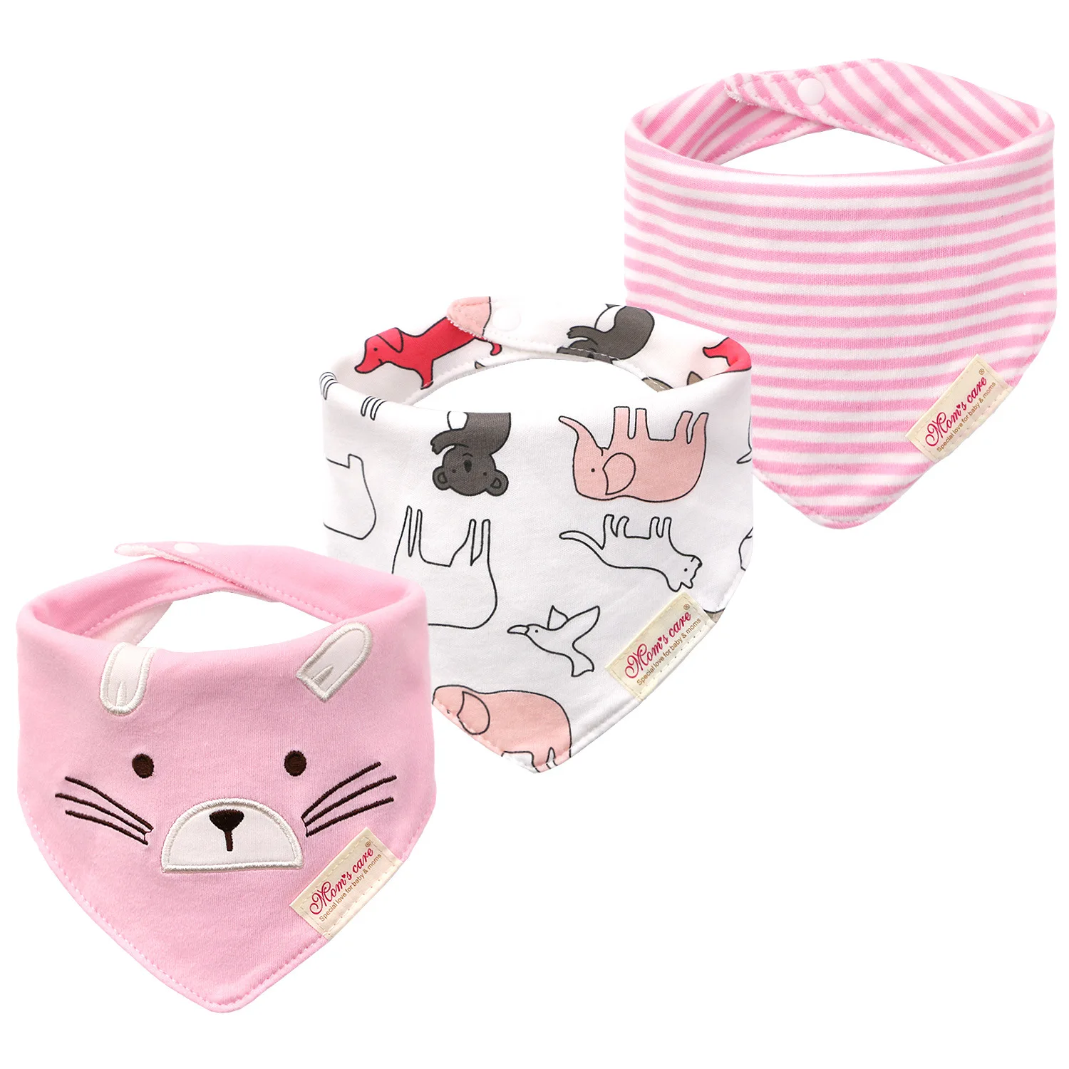 Cotton Cartoon Baby Bibs 3pcs Bandana Set Triangle Newborn Infant Girls Saliva Towel Baby Burp Cloth Drool Bibs Dropshipping