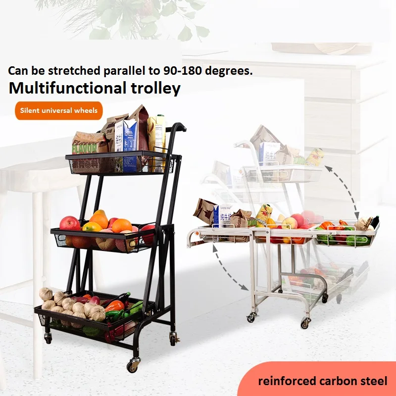 Kitchen Shelf Floor-To-Ceiling Multi-Layer Stretchable Folding Mobile Stroller Baby Supplies Snack Storage Rack