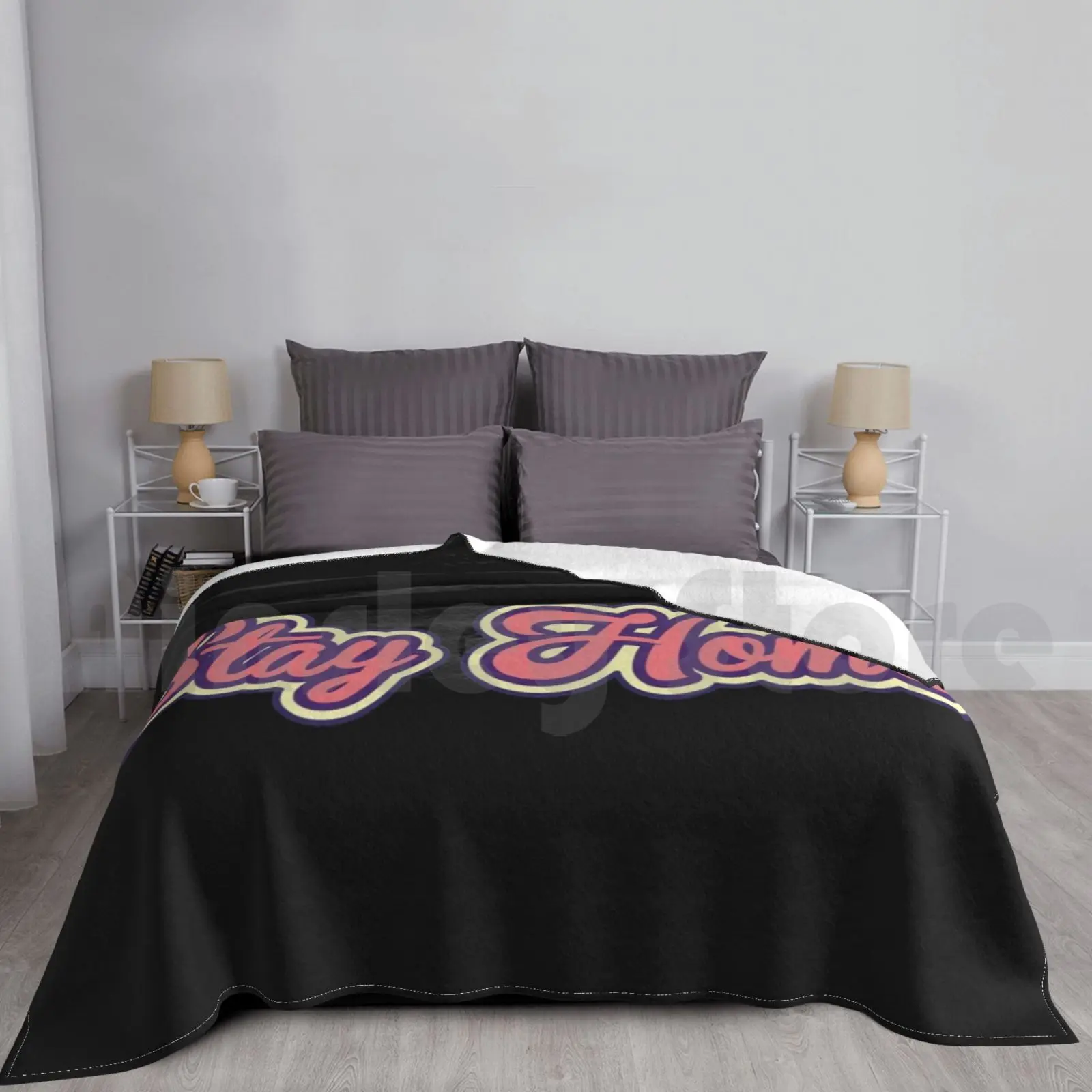 ? Stay Home Blanket For Sofa Bed Travel Stay At Home Stay Home House Quarantine 2021 Lettering Typography Pink