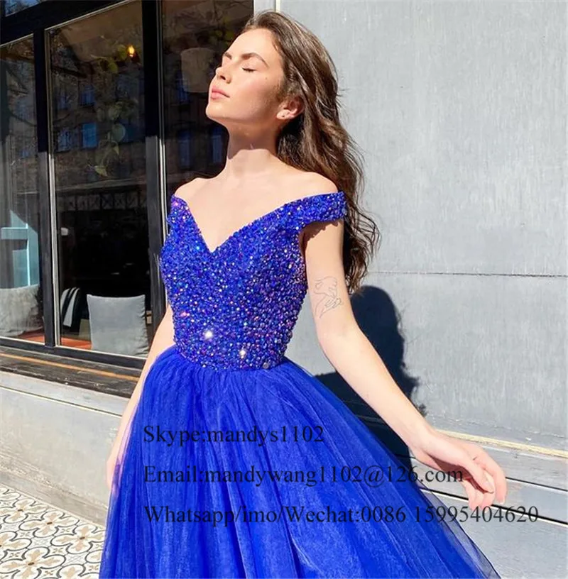 Luxury Beading Crystal Prom Dresses Long 2021 Sexy Backless Royal Blue Evening Party Gowns For Women Cheap Vestido de festa