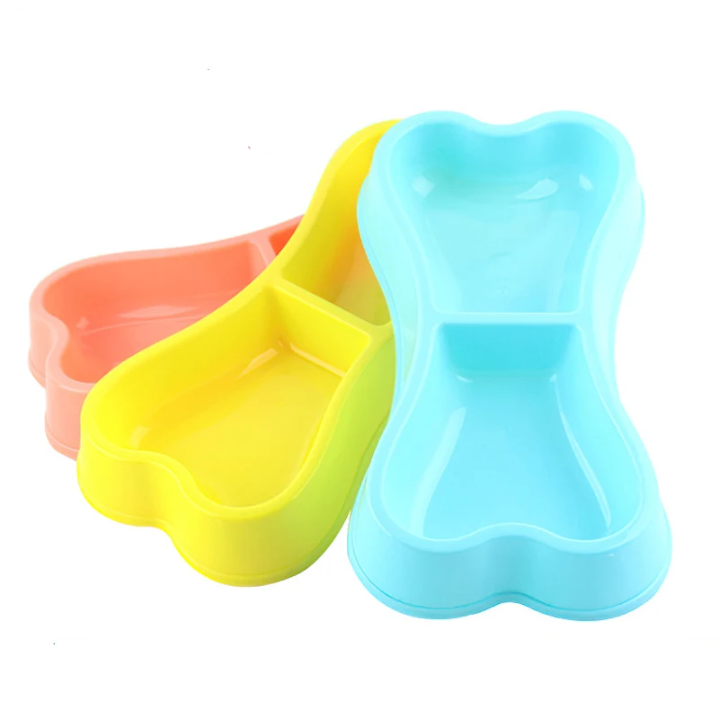 Plastic Dog Bowls Bone Shaped Candy Color Dogs Feeder Double-head Bowls Pets Travel Feeding Food Bowl Cats Tableware
