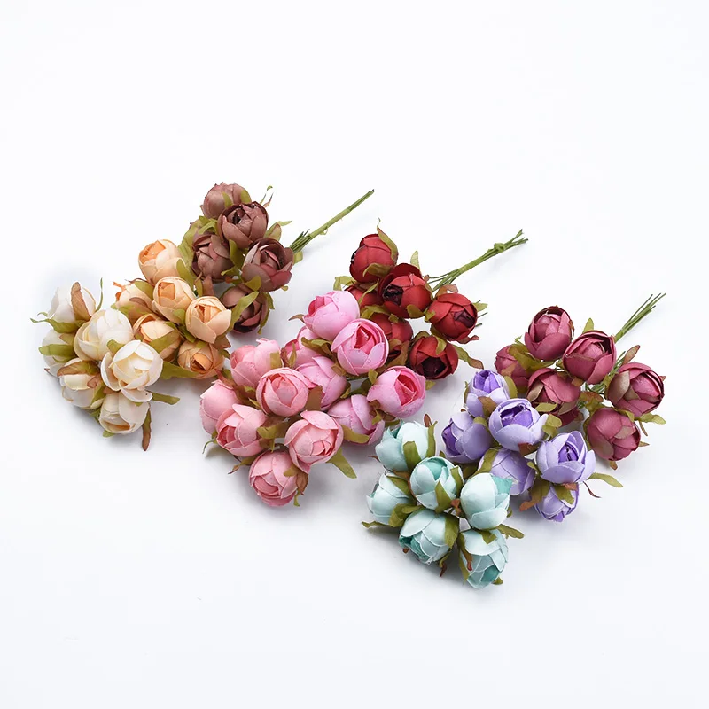Artificial Flowers Wedding Decorative Plants Christmas Tree Wreaths Home Room Decora Accessories Diy Gifts Box Silk Tea Rose Bud