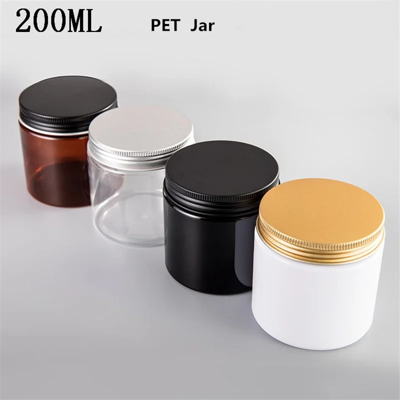 

200ML Plastic Jar Cosmetic Cream Jar Plastic Pot Aluminum Lid Plastic Storage jar PET Container Empty Food Packing Cans