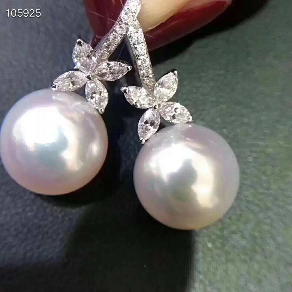 Pure 925 Sterling Silver Fine Jewelry Fresh Water White 9-10mm Round Pearl Dangle Earrings for Women Fine Pearl Earrings