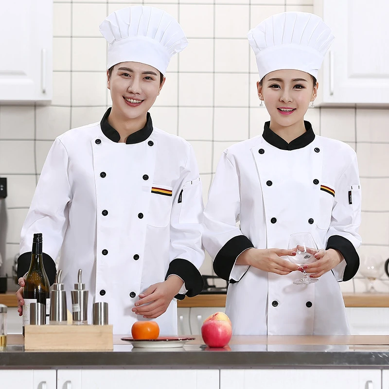 Lebensmittel Service Restaurant Küchenchef Uniform Jacke Hotel Koch Kostüme für Unisex Einfarbig Backen Outfit Gute Qualität 2022