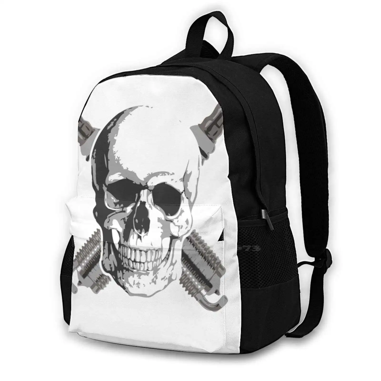 

Spark Plug Skull 215D Print Design Backpack Student Bag Skull Motorcycle Car Race Biker Mechanic