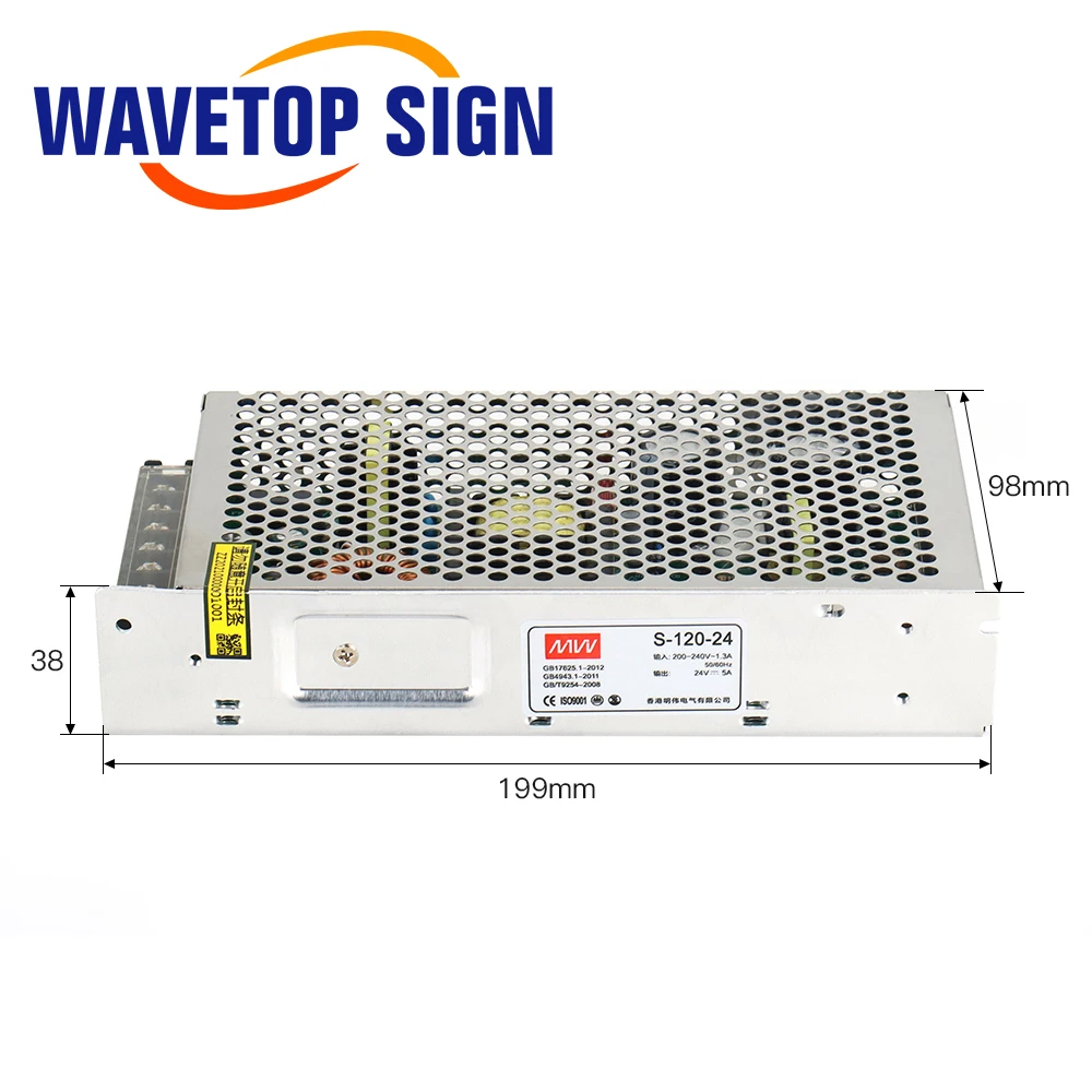 WaveTopSign 120W Fuente de alimentación con interruptor S-120-24 24V 5A para controlador láser Co2