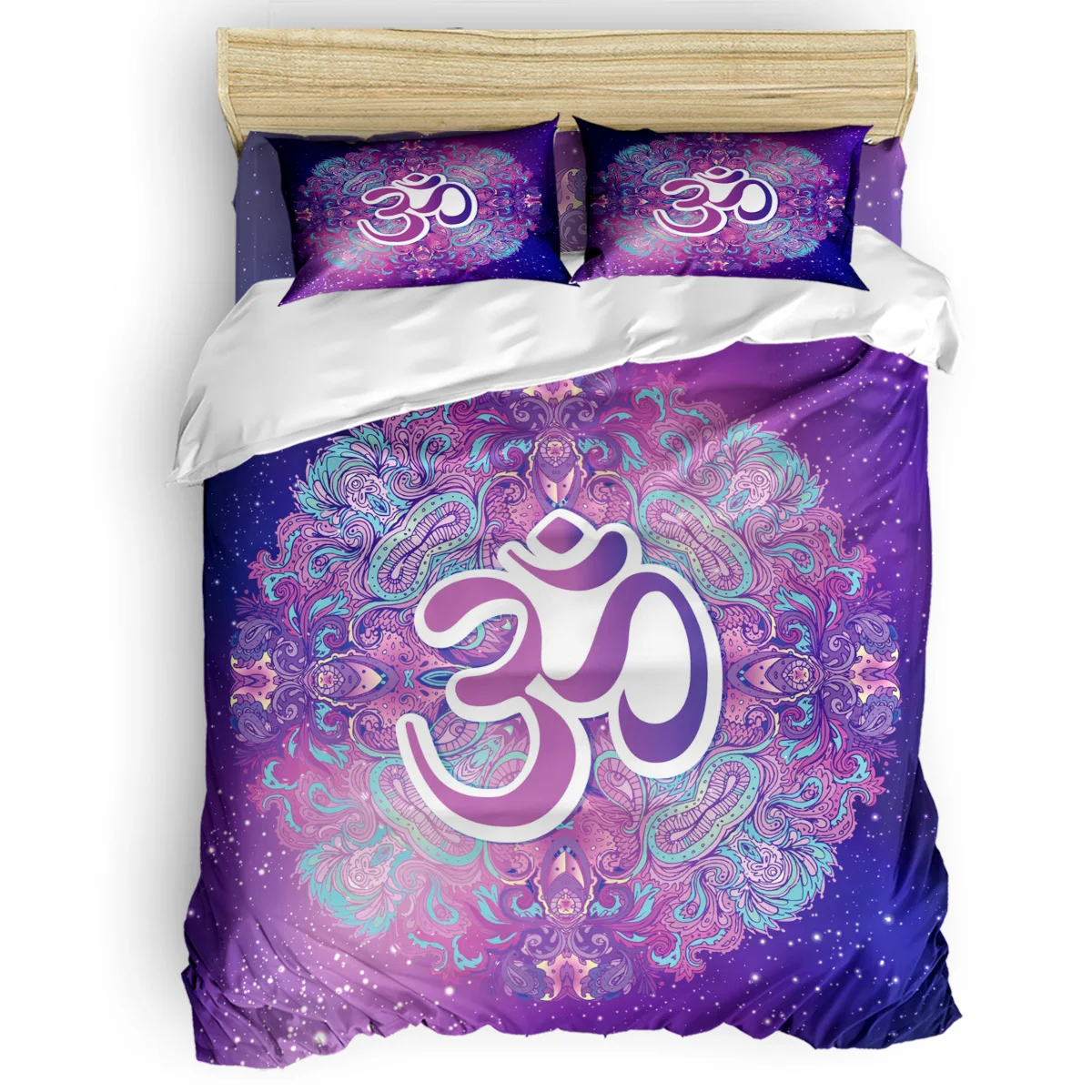 Ohm Symbol Indian Diwali Mandala Neon Purple Duvet Cover Set 2/3/4pcs Bedding Set Bed Sheet Pillowcases Cover Set