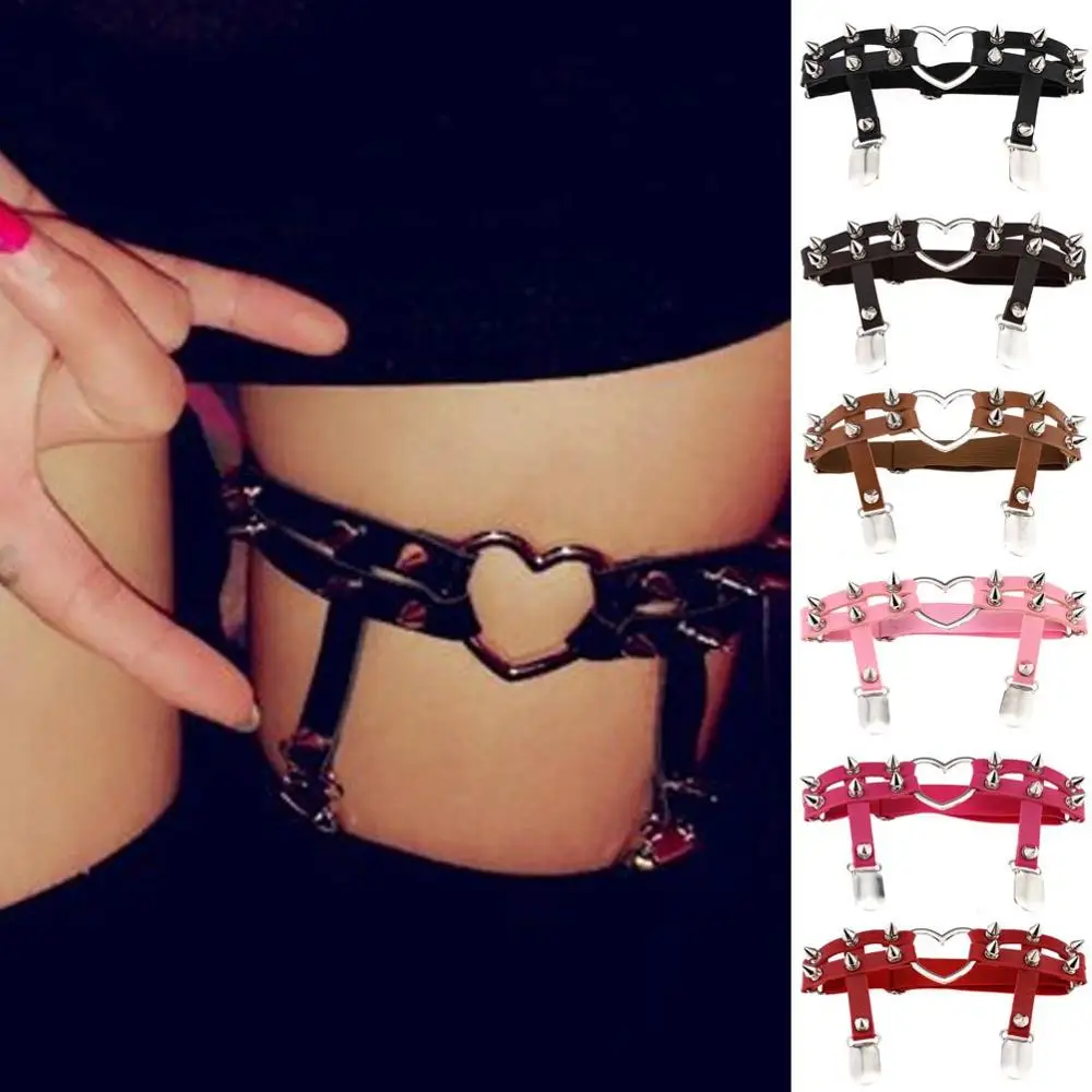 Women studded heart Garters thigh high harness girls elastic leg chain girl spike rivet metal punk goth gothic Jewelry