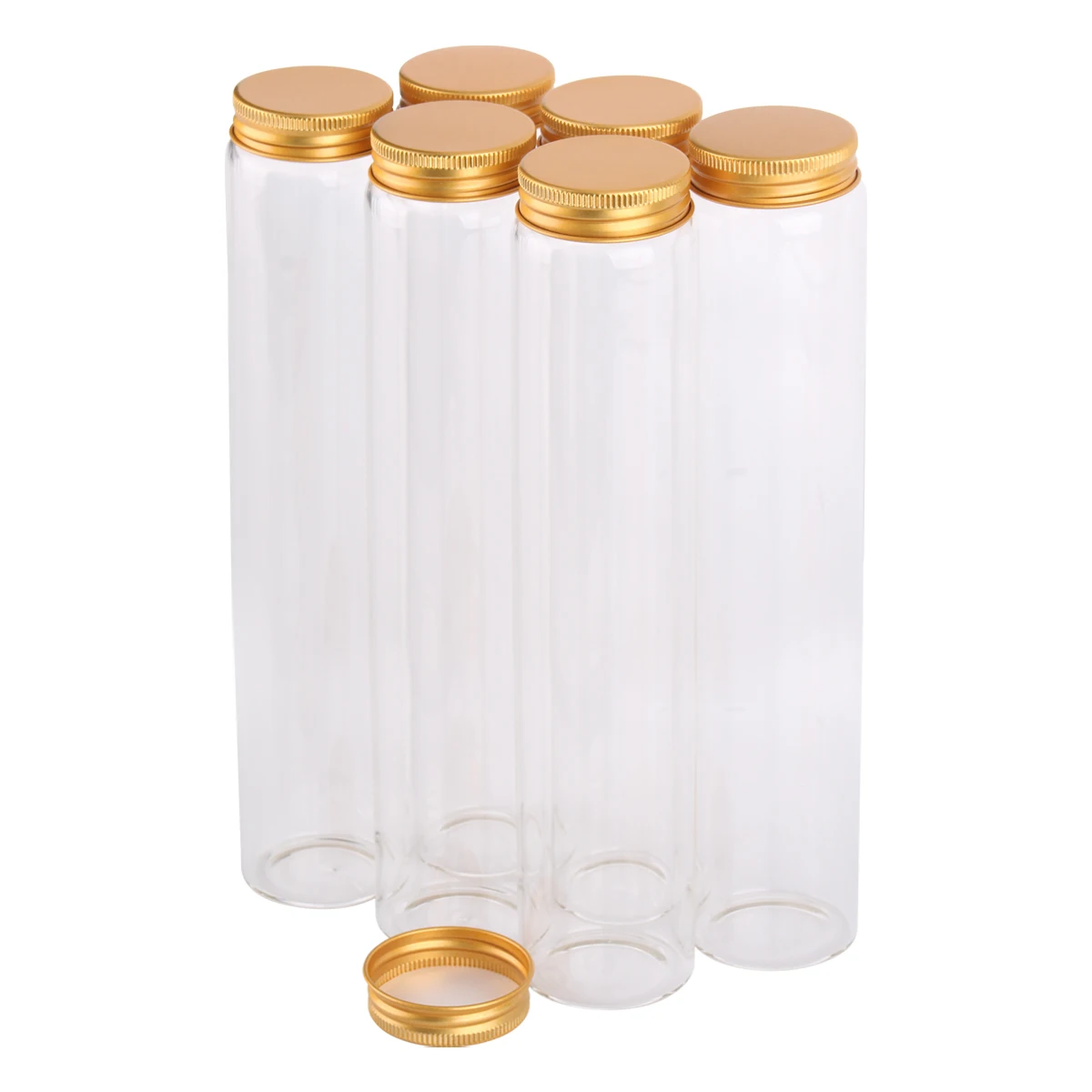 6pcs 240ml 47*180mm Glass Bottles with Golden Aluminum Caps Empty Storage Jars Pill Cointainer for Wedding Favors