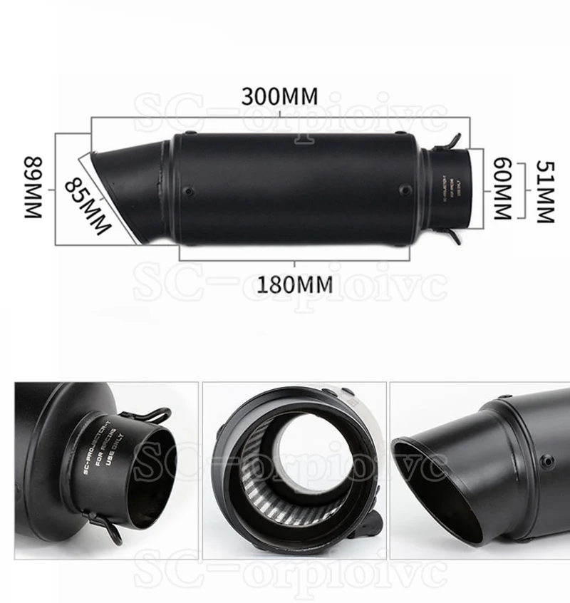 51mm 60mm Universal Black Motorcycle Exhaust Escape Modified Dirt Pit Bike Muffler R3 Z750 Z900 Z1000 S1000RR CBR600RR CBR1000RR
