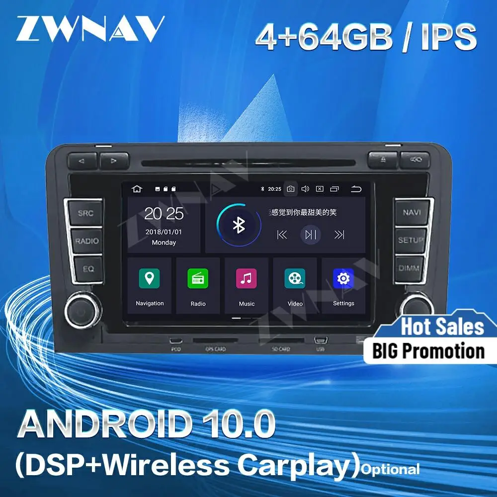 64GB DSP Carplay 2003 2004 2005 2006 2007 2008 2009 2010 2011 2012 For Audi A3 S3 Android Player GPS Audio Stereo Radio Recorder