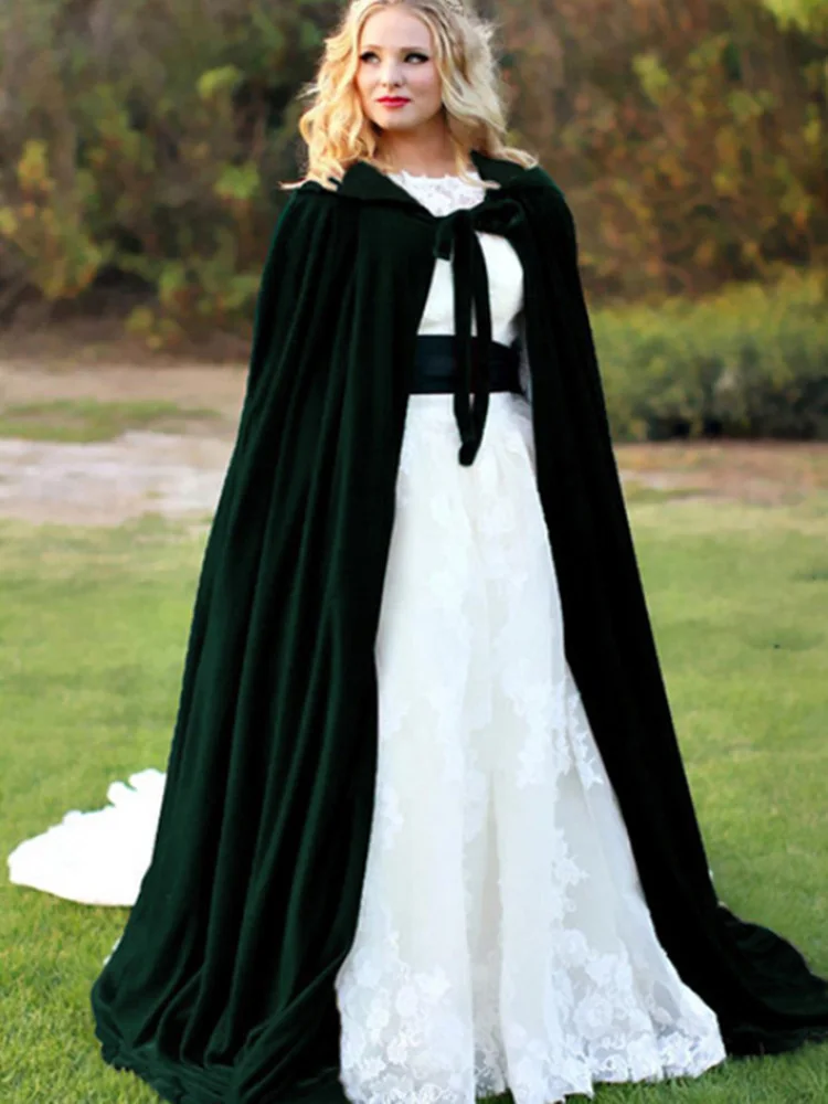 Velvet Wedding Cape Long Jacket Hooded Cloak Multicolor Floor Length Cloak