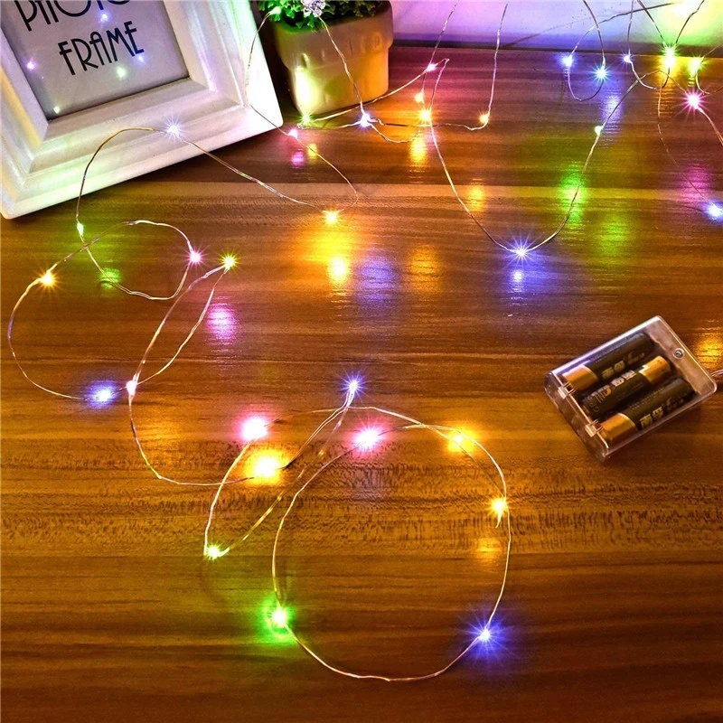 LED Outdoor Light String Fairy Garland Battery Power Copper Wire Lights For Christmas Festoon Party Wedding 8 Colors