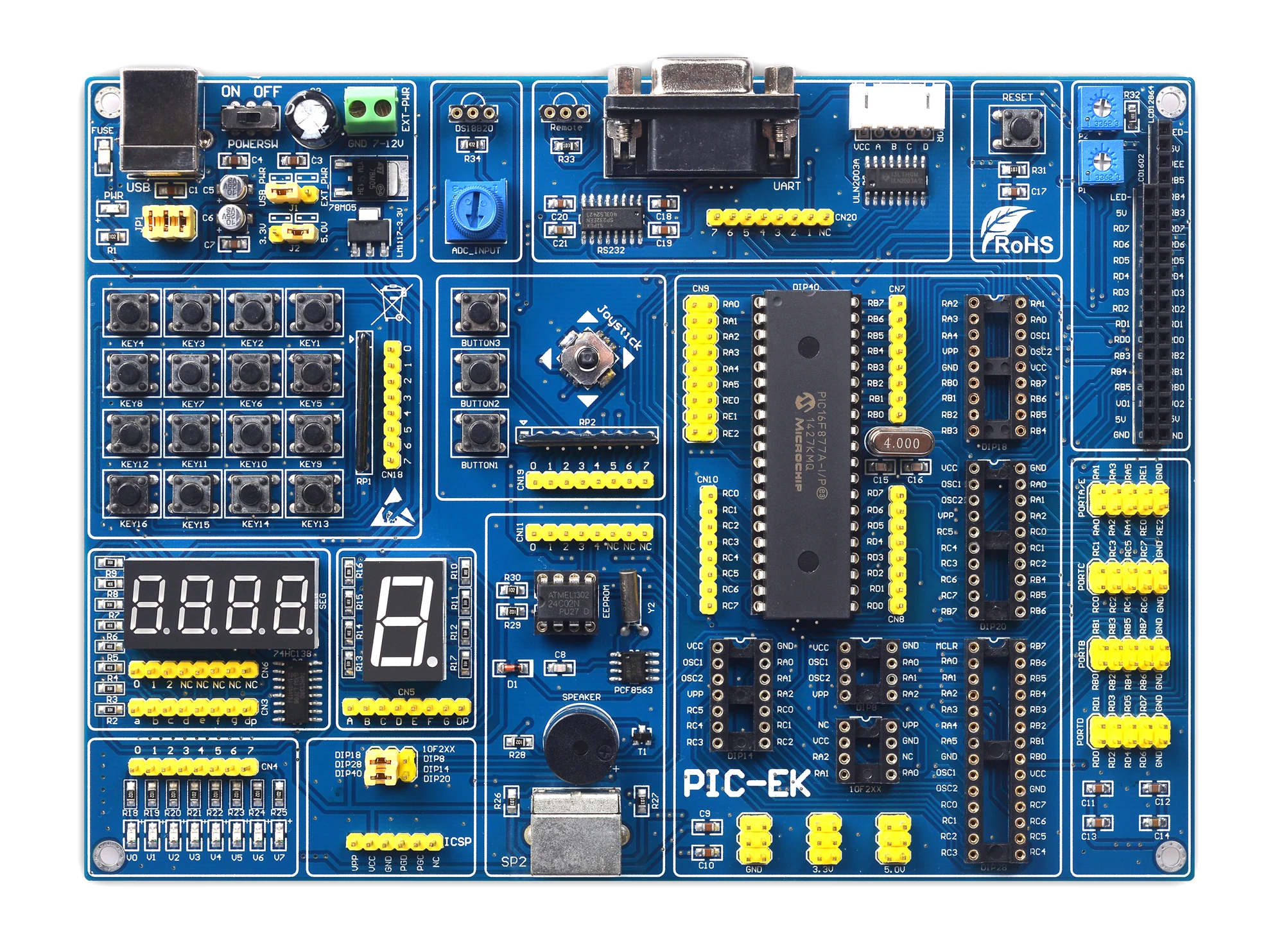 PIC Microcontroller Learning Development Board PIC-EK with PIC16F877A Microcontroller with Routines