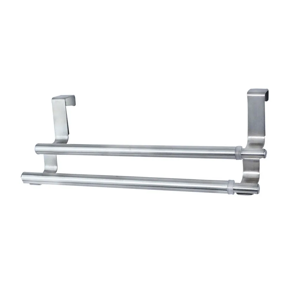 Double Layers Cabinet Drawer Towel Hanging Rack Kitchen Bathroom Door Hanger Stainless Steel Telescopic Towel Racks