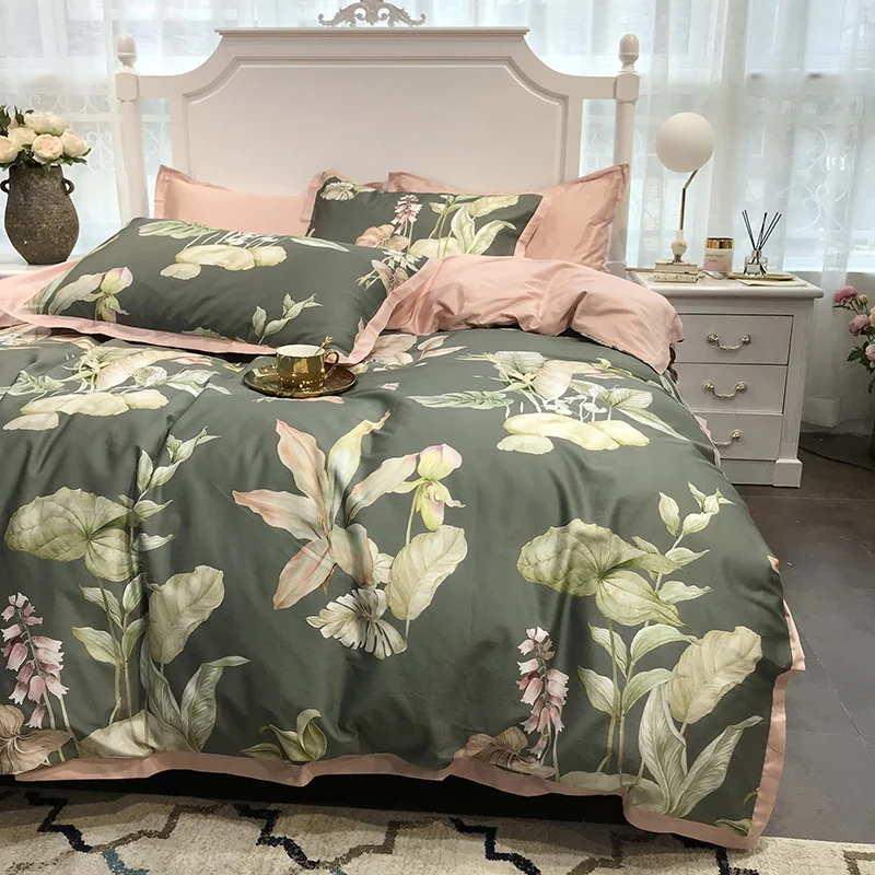 Light luxury digital printing 60 long-staple cotton satin pure cotton four-piece bedding nine-flower deer