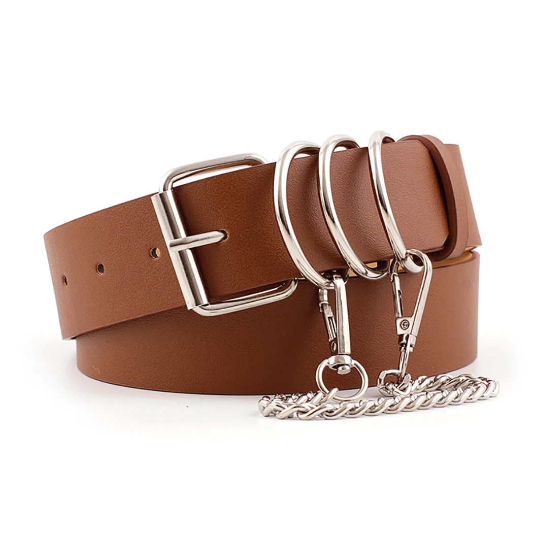 

Women's Belt Fashion Punk Triple Rings Waist Belt Jean Belt with Pocket Chain