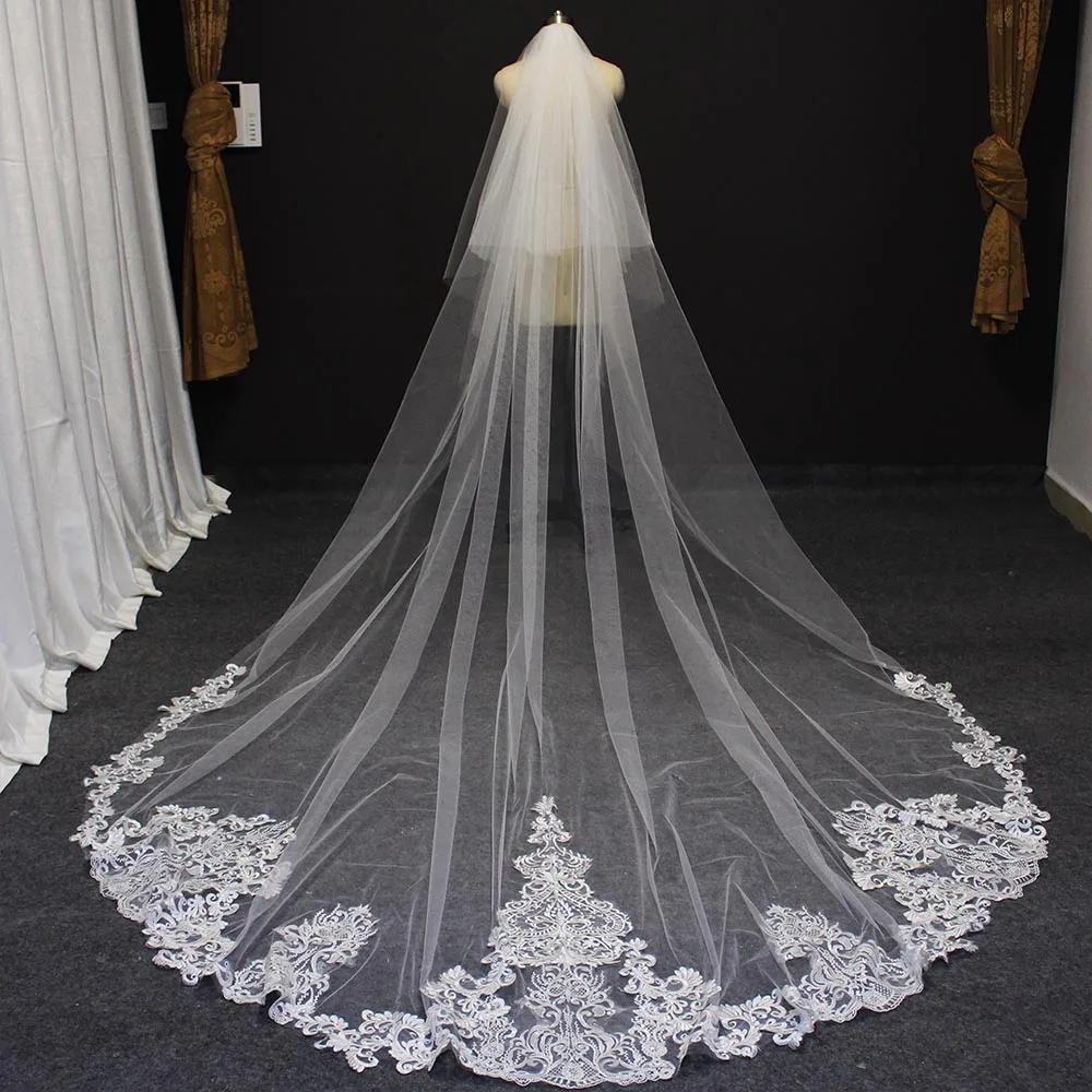 Beautiful Long 2T Wedding Veil with Comb 3 Meters 2 Layers Cathedral Bridal Veil Ivory Veil for Bride Wedding Accessories