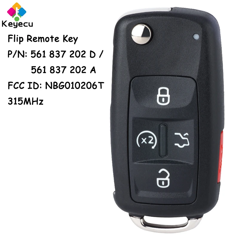 

KEYECU Flip Remote Car Key With 4+1 5 Buttons for Volkswagen Bettle GTI Jetta Passat Tiguan Touareg CC EOS Golf Fob NBG010206T