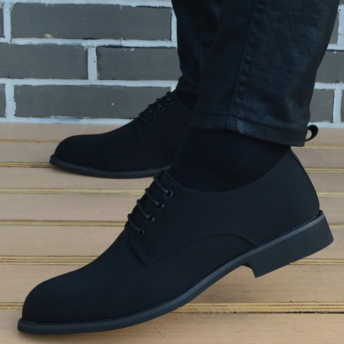 Men Shoes Breathable Lace-Up Business Men Casual Shoes Fashion Korea Pointed Toe Dress Shoes High Quality Black Canvas Shoes Man