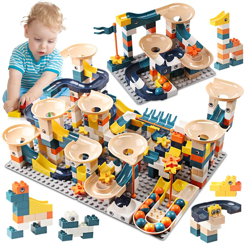 83-332PCS Marble Race Run Bricks blocchi di costruzione di grandi dimensioni imbuto Slide Blocks mattoni fai da te giocattoli per bambini ragazze