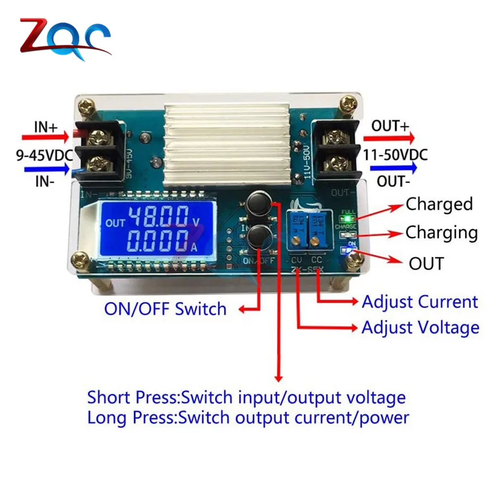 

DC-DC DC 9 -45V to 10 -50V 5A Step Up Power Supply Module Adjustable Boost Adapter CV/CC Converter LCD Display with Case