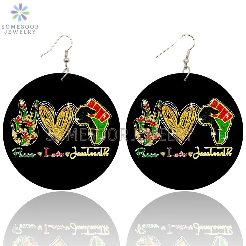 SOMESOOR 2023 Juneteenth Designs Printed Wooden Drop Earrings Black History American Independence Day Ear Dangle For Women Gifts