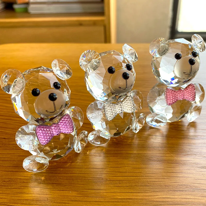 Crystal Teddy Bear Figurines Clear Glass Fashion Craft Lovely Animal Paperweight Home Decor Christmas Gift