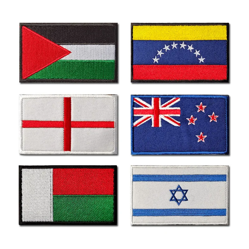 Palestine New Zealand England Madagascar Flag Embroidery Hook&Loop Patch Israel Bag Badge Army Tactical Venezuela Hat Stickers