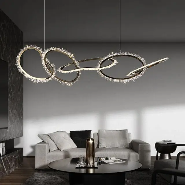 Nordic Novelty LED Chandelier Postmodern Natural Crystal Hanging Lamp Simple Light Luxury Living Room Dining Chandelier Lighting