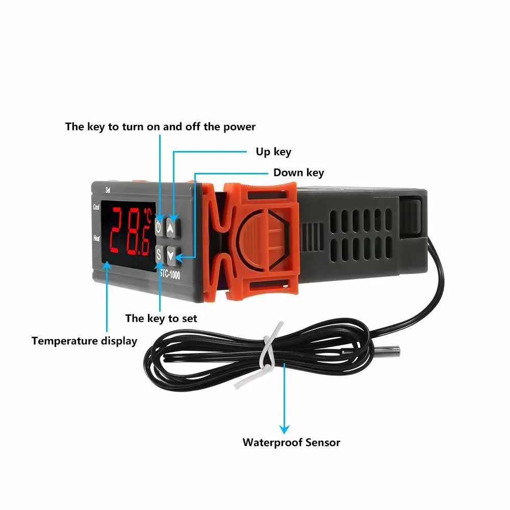 Stc-1000 10a 12v Digital Led Temperature Controller Cooling Heating Centigrade Thermostat 2 Relays Led Output Ntc Sensor Probe