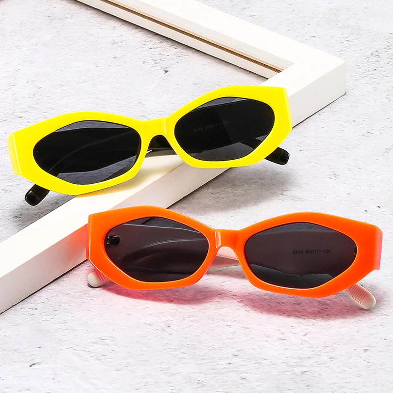 SO&EI Ins Popular Fashion Polygon Cat Eye Women Sunglasses Retro Colorful Oval Eyewear Shades UV400 Men Trending Sun Glasses