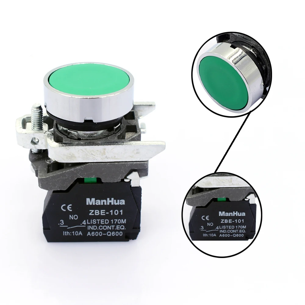 ManHua 10A Control Switch Smart XB4-BA31 Green color spring return button Switch