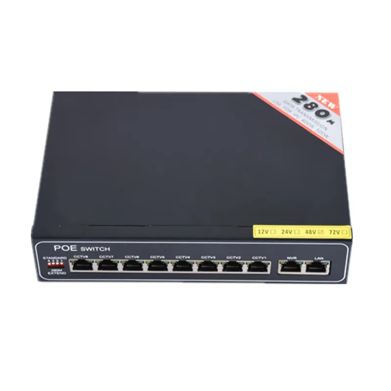 48 v 8-portowy gigabitowy niezarządzalny przełącznik poe 8*100/1000 mb/s POE poort; 2*100/1000 mb/s UP Link poort; 1*100/1000 mb/s SFP poort