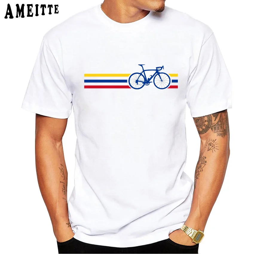 Funny Bike Stripes Colombia Design T-Shirt Biking keep you fit Men Short Sleeve Funny Bikes Lovers Boy Cool Tees Hip Hop Tops