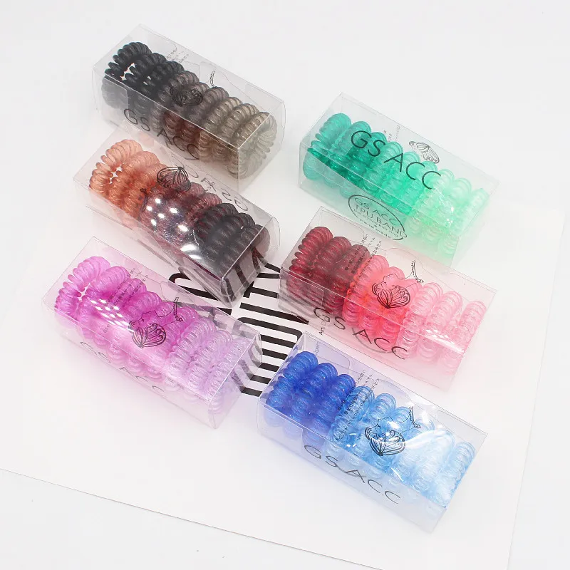9pcs Colorful Plastic Elastic Rubber Band Small Thansparent Spiral Cord Hair Tie Ponytail Holder Women Girls Styling Hair Gum