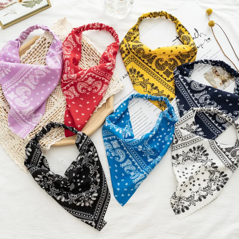 New Vintage Triangle Print Bandana For Women Bohemian Hair Scarf Summer Elastic HairBand Fashion Girl HeadScarf Hair Accessories