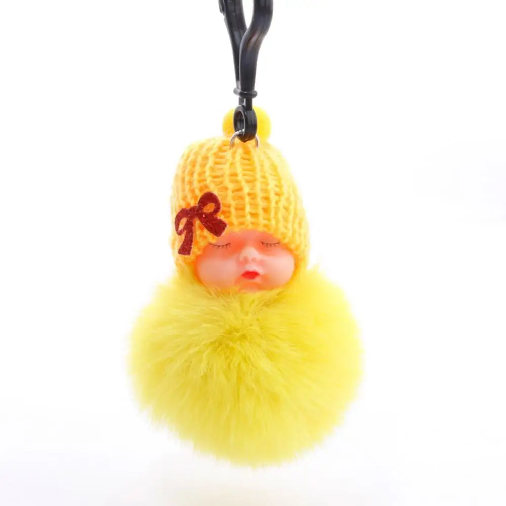 Cute Car Key chains Sleeping Baby Fluffy Fur Plush Doll Pendant Keychain Key Ring Handbag Decor Stuffed Animals