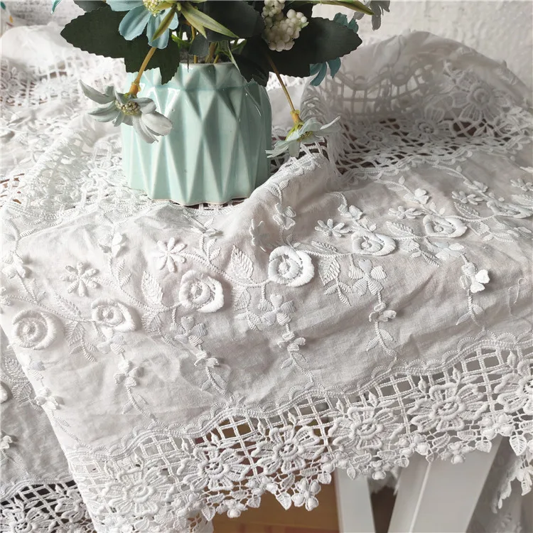 White Cotton Hollow Milk Silk Embroidered Fabric 3D Flower Embroidered Dress Curtain Women\'s Fabric,patchwork cloth,