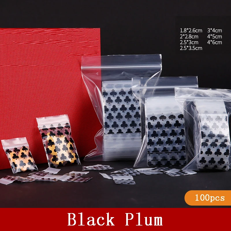 Black Plum Plastic Zipper Jewelry Bag, Mini Zip Lock Plastic Packaging, Ziplock Pill Packaging Pouches, Multi-Size, 100Pcs