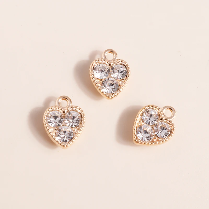 10pcs 10*13mm Gold Silver Color Crystal Hearts Charms for Necklaces Earrings Making Accessories Love Charms diy Jewelry Findings