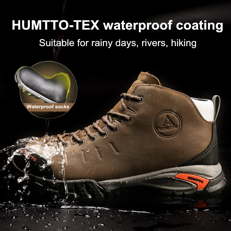 HUMTTO Leather Waterproof Hiking Shoes for Women Breathable Climbing Trekking Boots Outdoor Mountain Hunting Tactical Sneakers